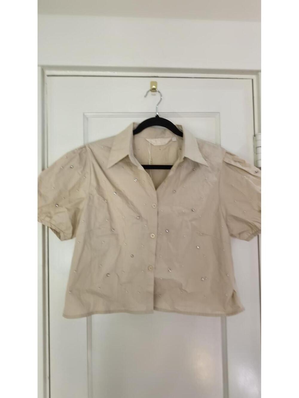 Beige Shirt Lizette Collection XL with Rhinestones